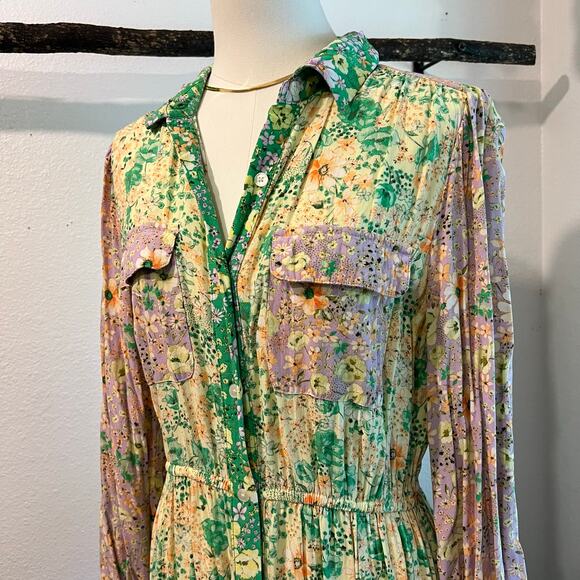 LOFT Garden Party Long Sleeve Patchwork Floral Button Front Dress Size Medium - Picture 3 of 16